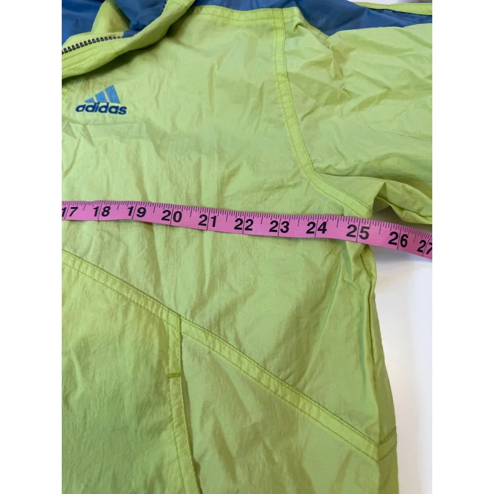 Vintage Adidas Windbreaker Lime Green Blue Hooded Jacket Mens XL